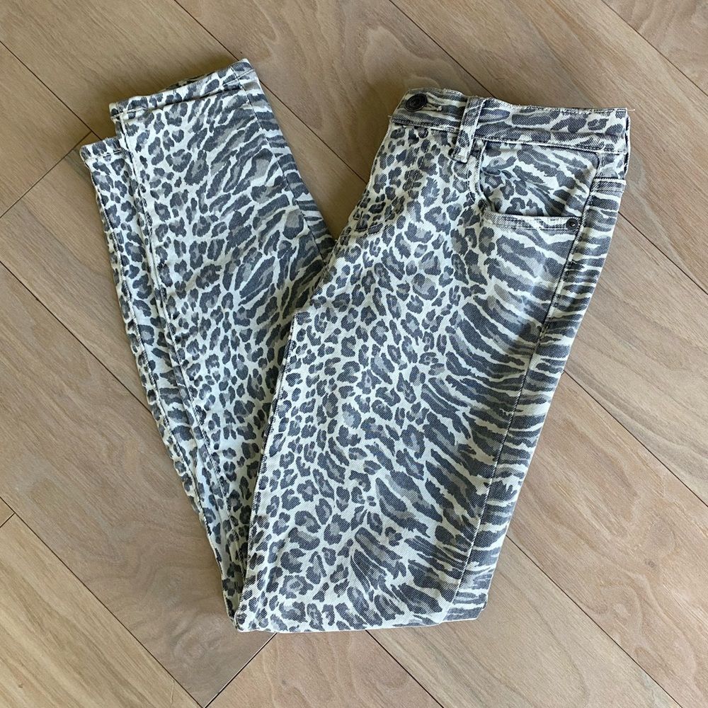 Current Elliott Skinny Leopard Jeans Size 24 Animal Print Denim Fits 25-26 Waist